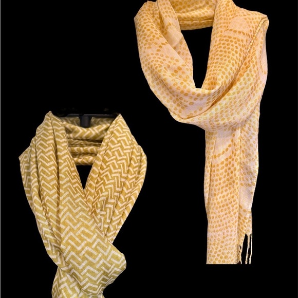 2-LIGHTWEIGHT WOMENS SCARVES. TWO SEPARATE PRINTS IN YELLOW & GREEN. - Picture 2 of 10